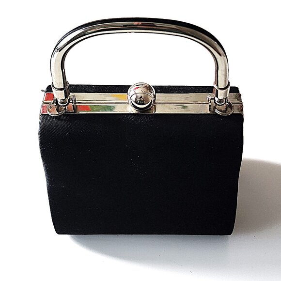 Y2K black satin floral mini bag - Picture 5 of 12